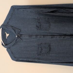 Caslon by Nordstom Denim Blue and White Striped Shirt Size M Rayon GUC